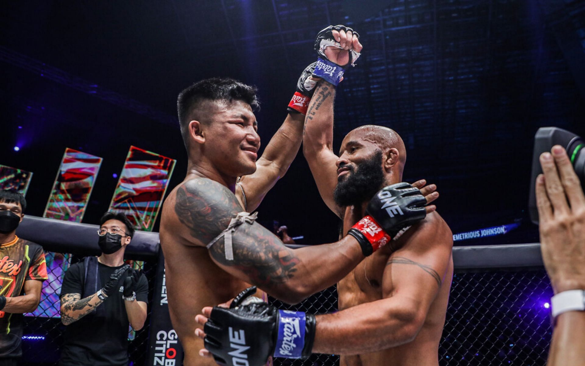 Rodtang Jitmuangnon (L) and Demetrious Johnson (R) earned each other&#039;s respect on a different level after their clash at ONE X. | [Photo: ONE Championship]