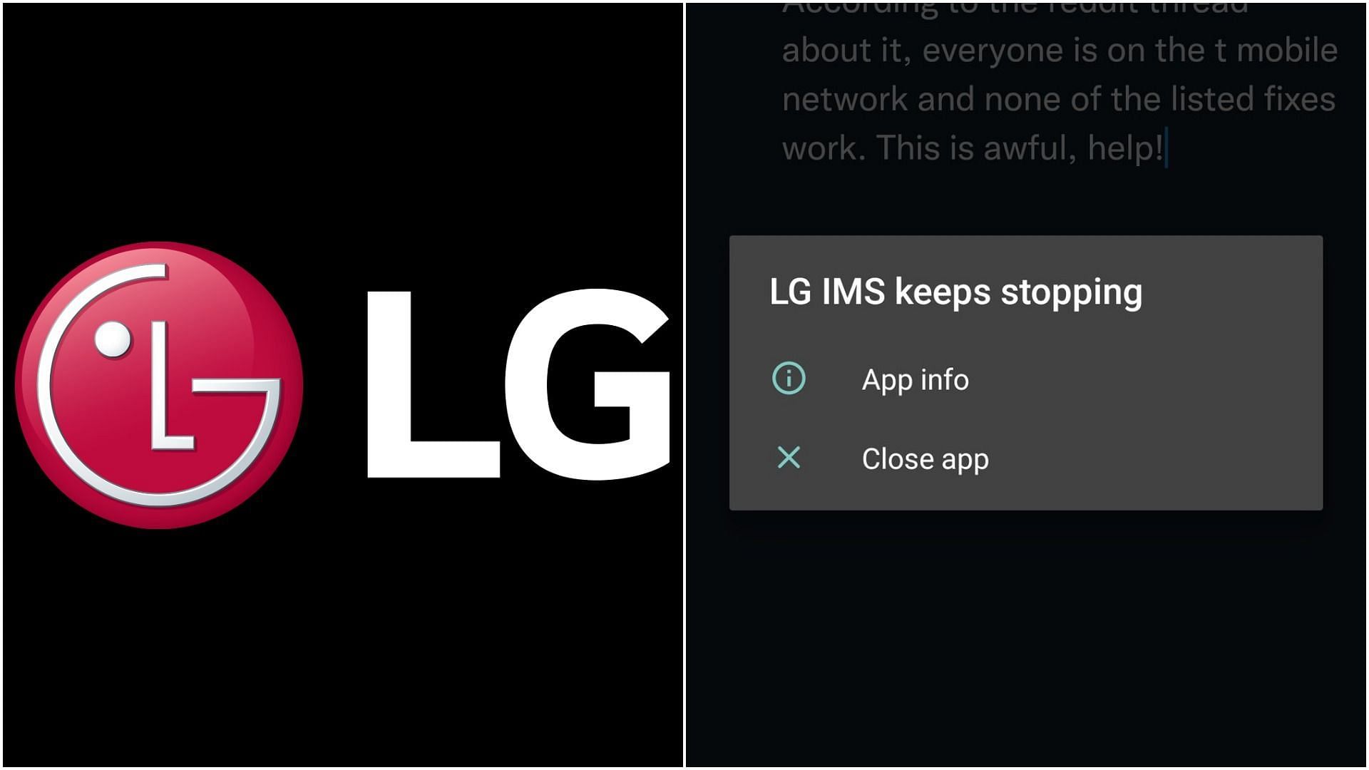 LG users are getting non-stop &quot;LG IMS has stopped working&quot; messages on their mobile devices (Image via @lg/Facebook and @jess/Twitter)