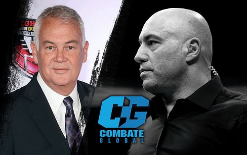 Campbell McLaren and Joe Rogan [Combate Global logo courtesy - @combateglobal on Instagram; Images via Getty]