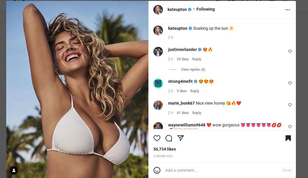 Justin Verlander left a comment on Kate Upton&#039;s picture.