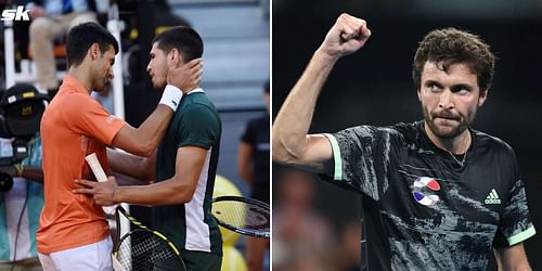 From L-R: Novak Djokovic, Carlos Alcaraz and Gilles Simon