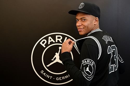 PSG's Kylian Mbappe sporting Jordan-branded kits with Michael Jordan's jersey.