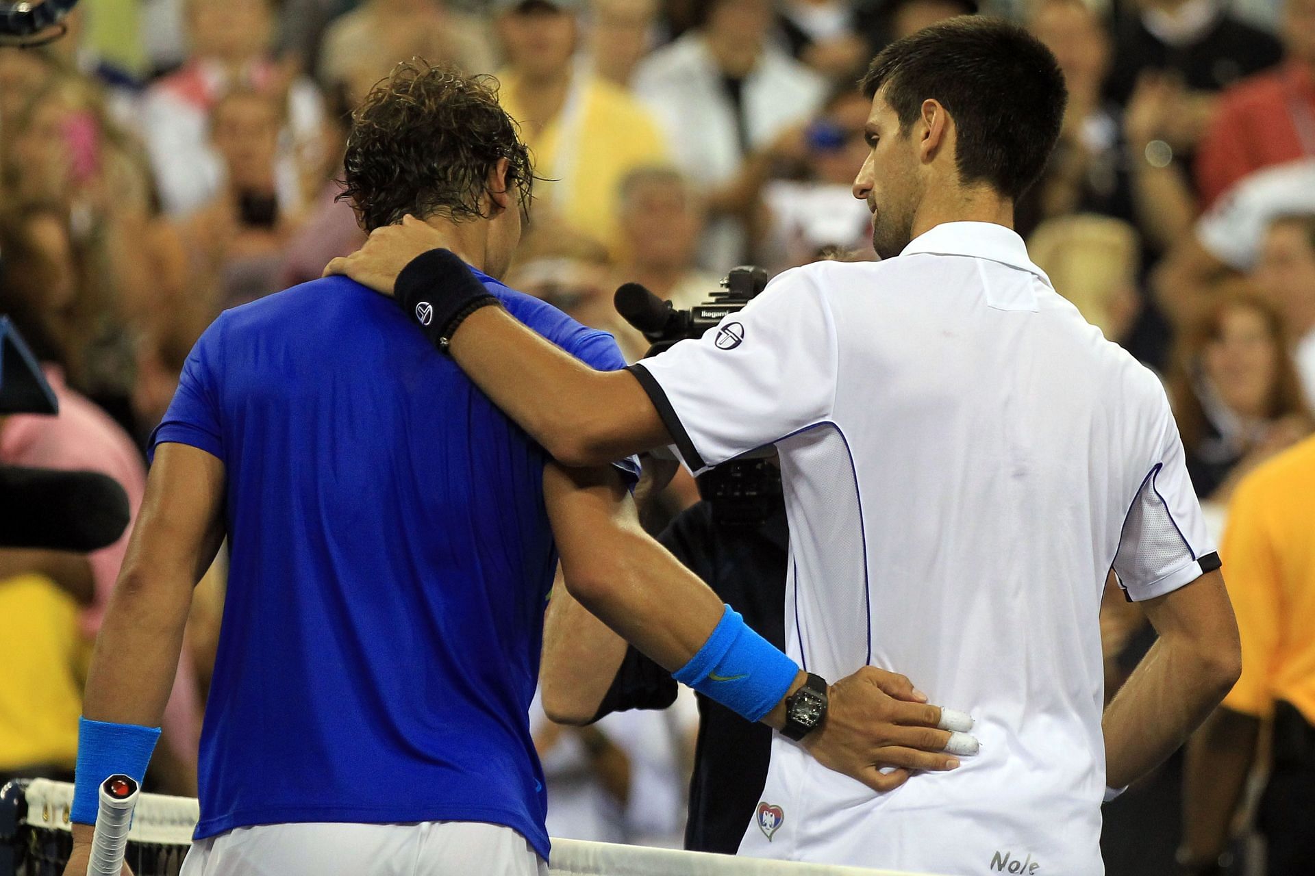 Rafael Nadal and Novak Djokovic following the 2011 US Open final