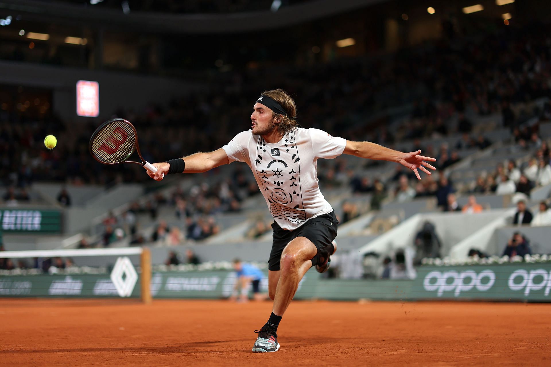 Tsitsipas in action at the 2022 French Open - Day Three