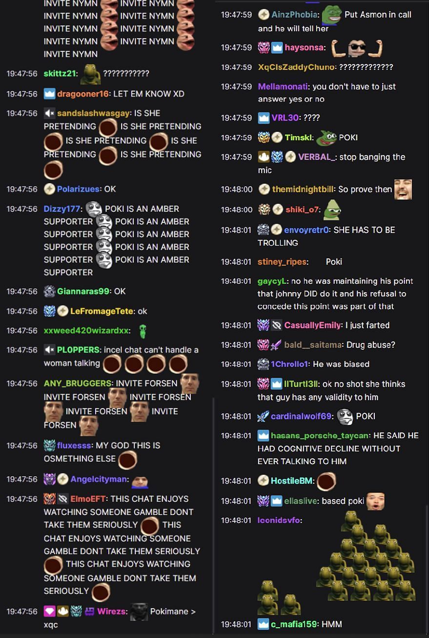 Fans react to streamers arguing (Image via xQc/Twitch chat)