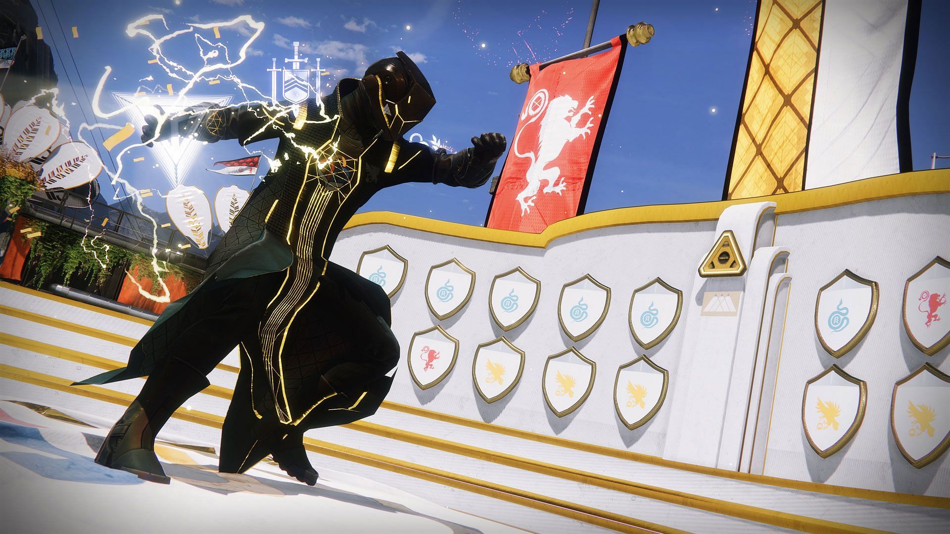 Warlock depositing medals on the podium (Image via Destiny 2)