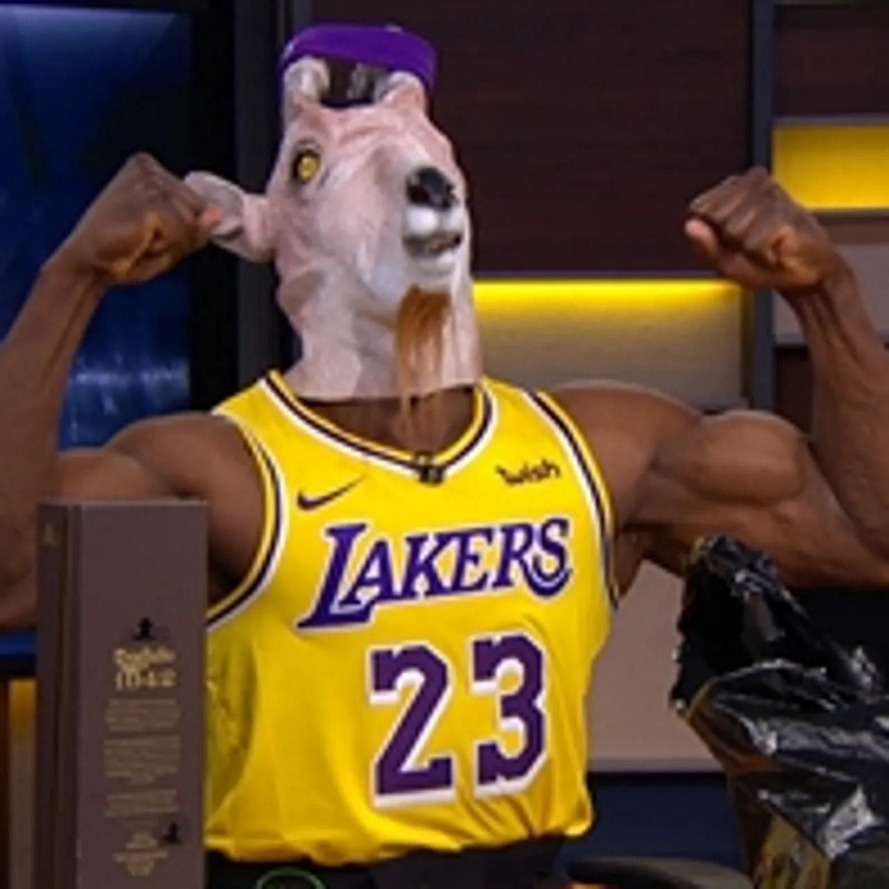 Sharpe wearing a goat mask and James Laker jersey on Undisputed. Source: Fox Sports