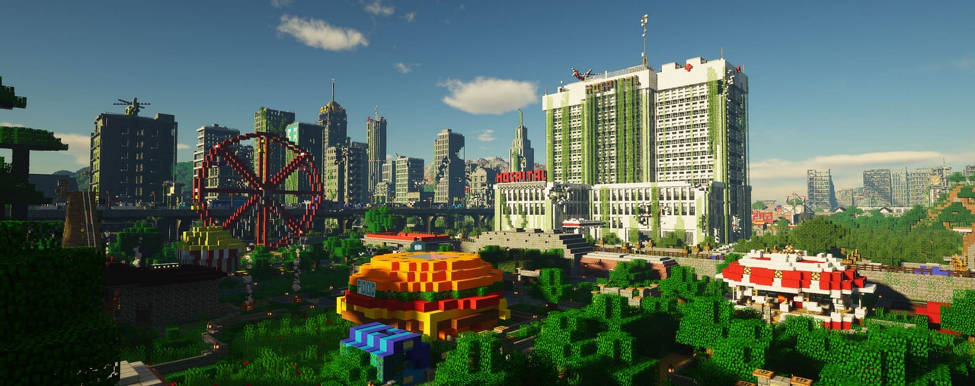 This overgrown amusement park is only one of many locations players can explore (Image via Bobtart12/PlanetMinecraft)