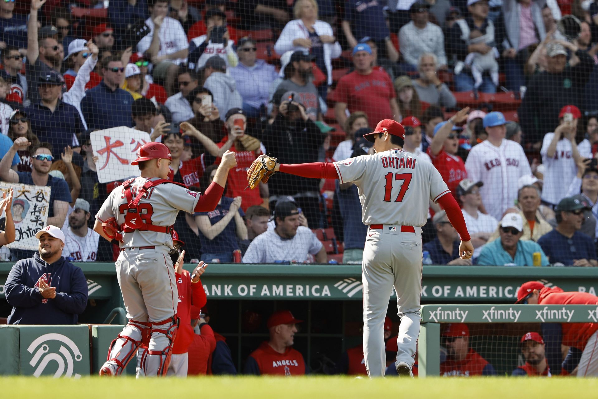 Shohei Ohtani knocked his own number off the Green Monster scoreboard