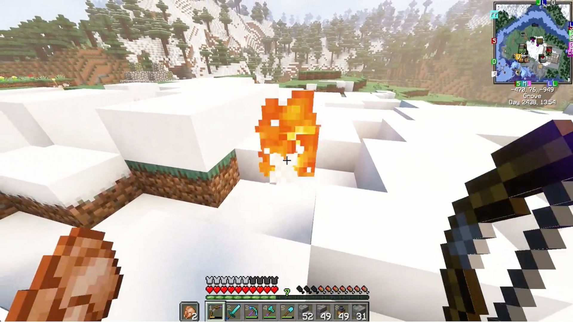 A  Redditor recently posted in the r/Minecraft subreddit about how to melt powder snow using a bow (Image via u/pdfsalmon/Reddit)