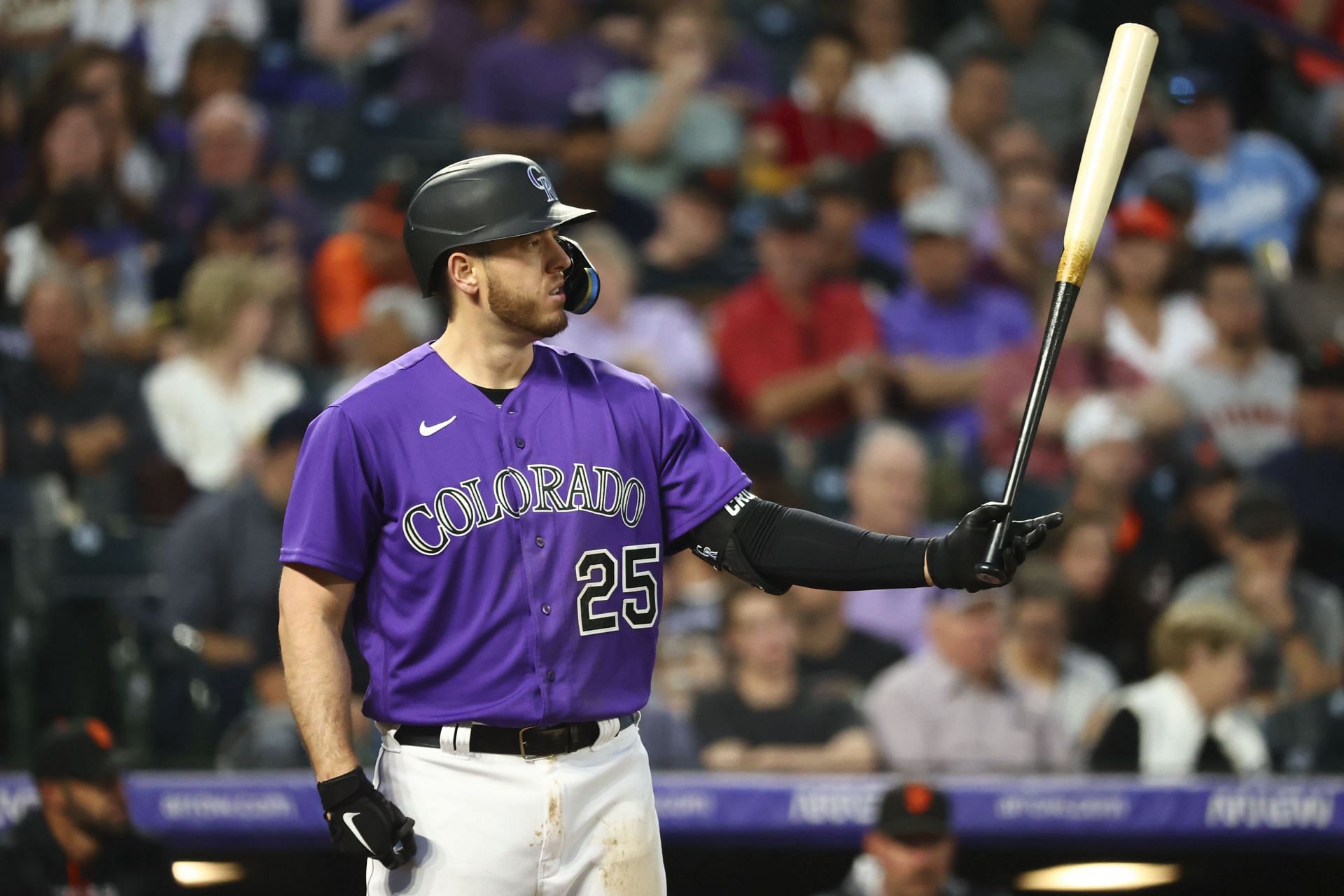 C.J. Cron #25 of the Colorado Rockies bats during the fourth inning