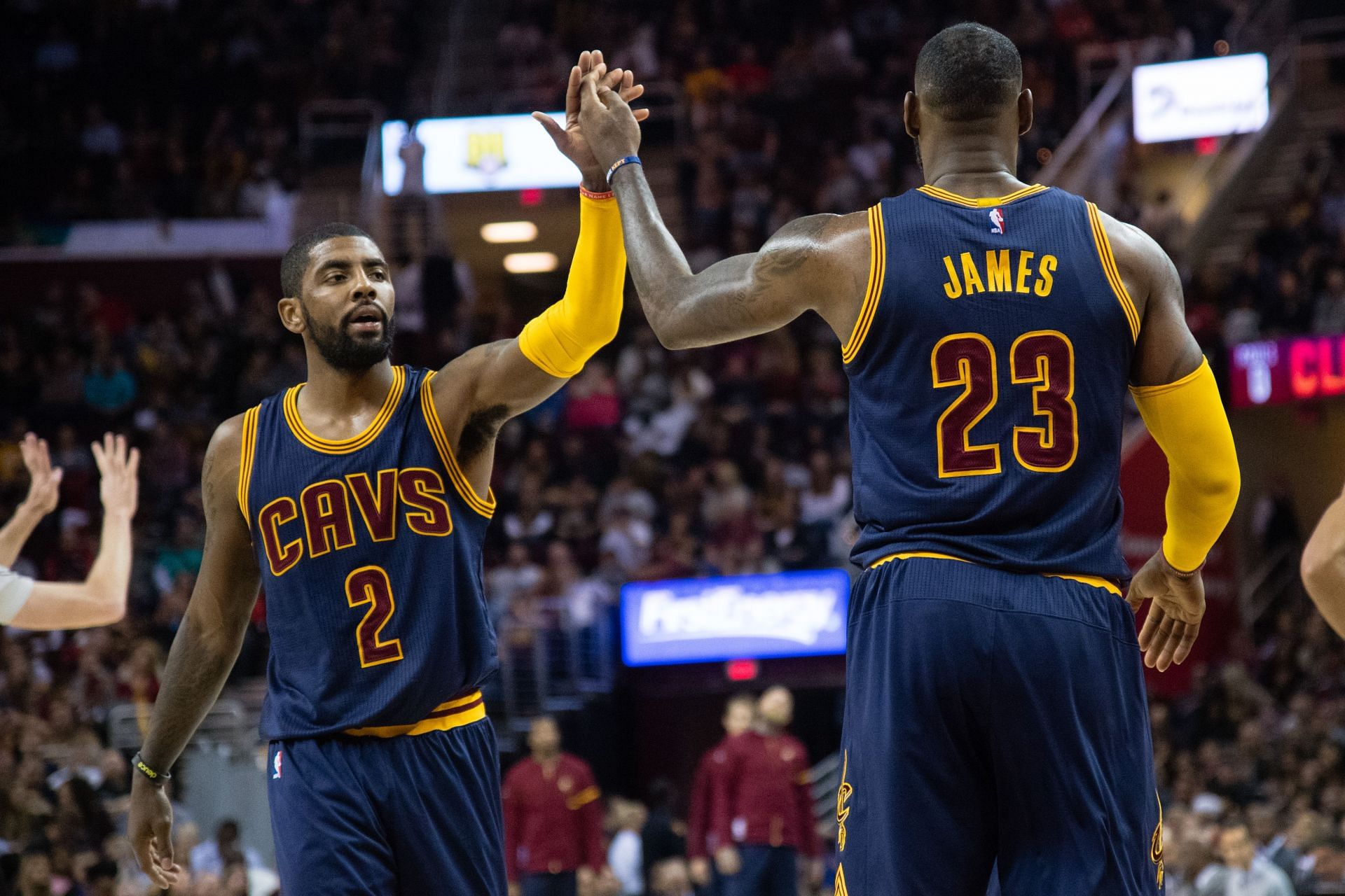 Kyrie Irving and LeBron James of the Cleveland Cavaliers