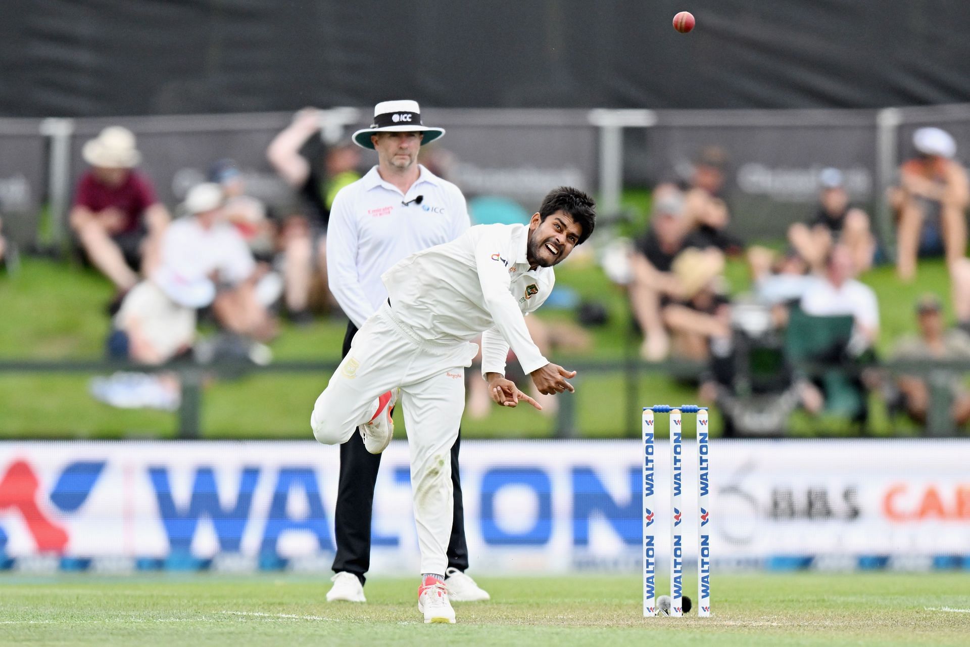 Mehidy Hasan in action in the New Zealand v Bangladesh 2nd Test: Day 1 (Image courtesy: Getty Images)