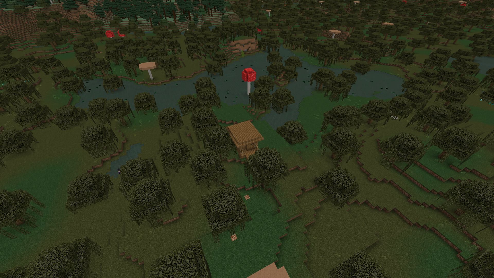 The witch hut can be found near the world&#039;s spawn (Image via Minecraft)