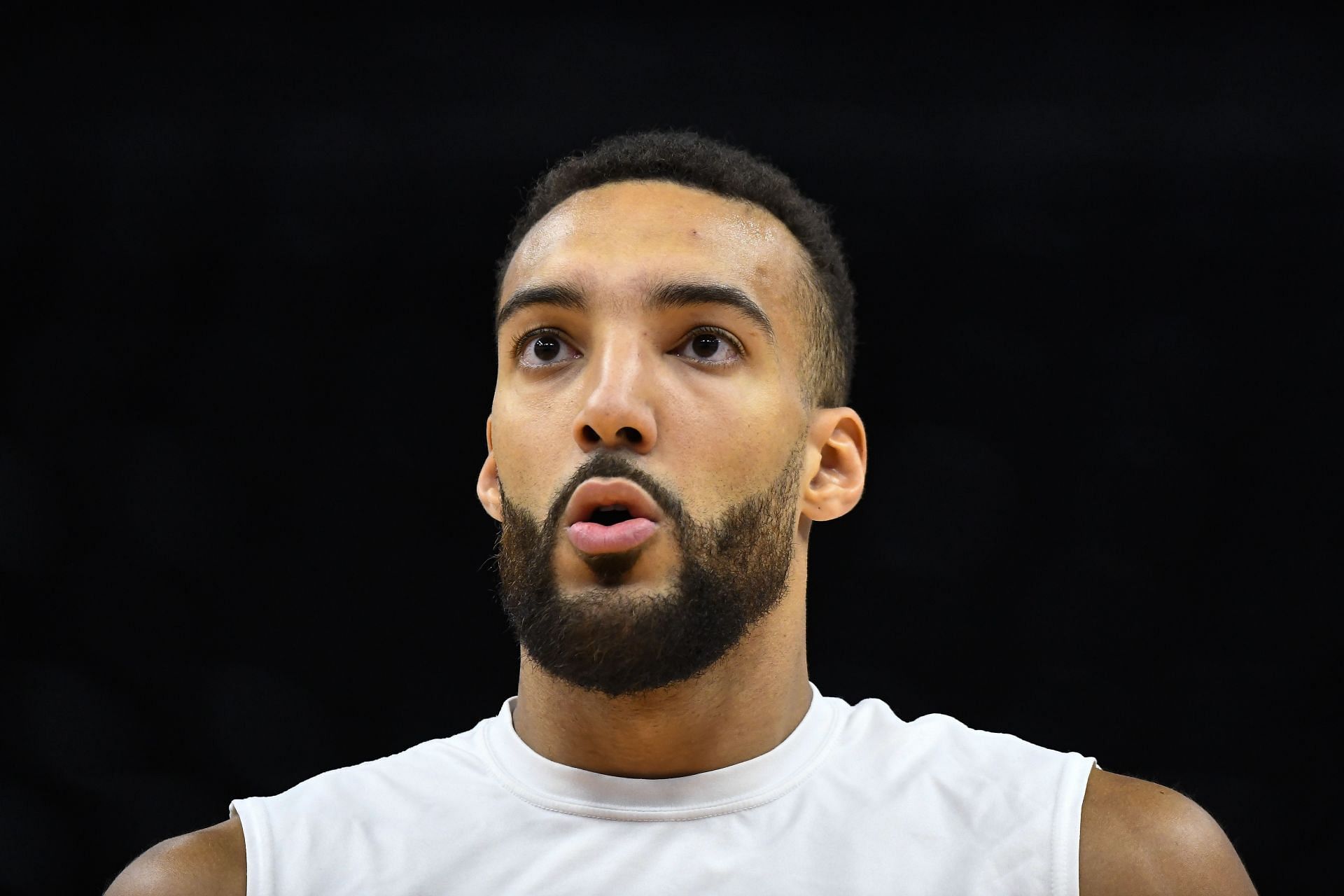 Rudy Gobert warms up ahead of an NBA playoff game.