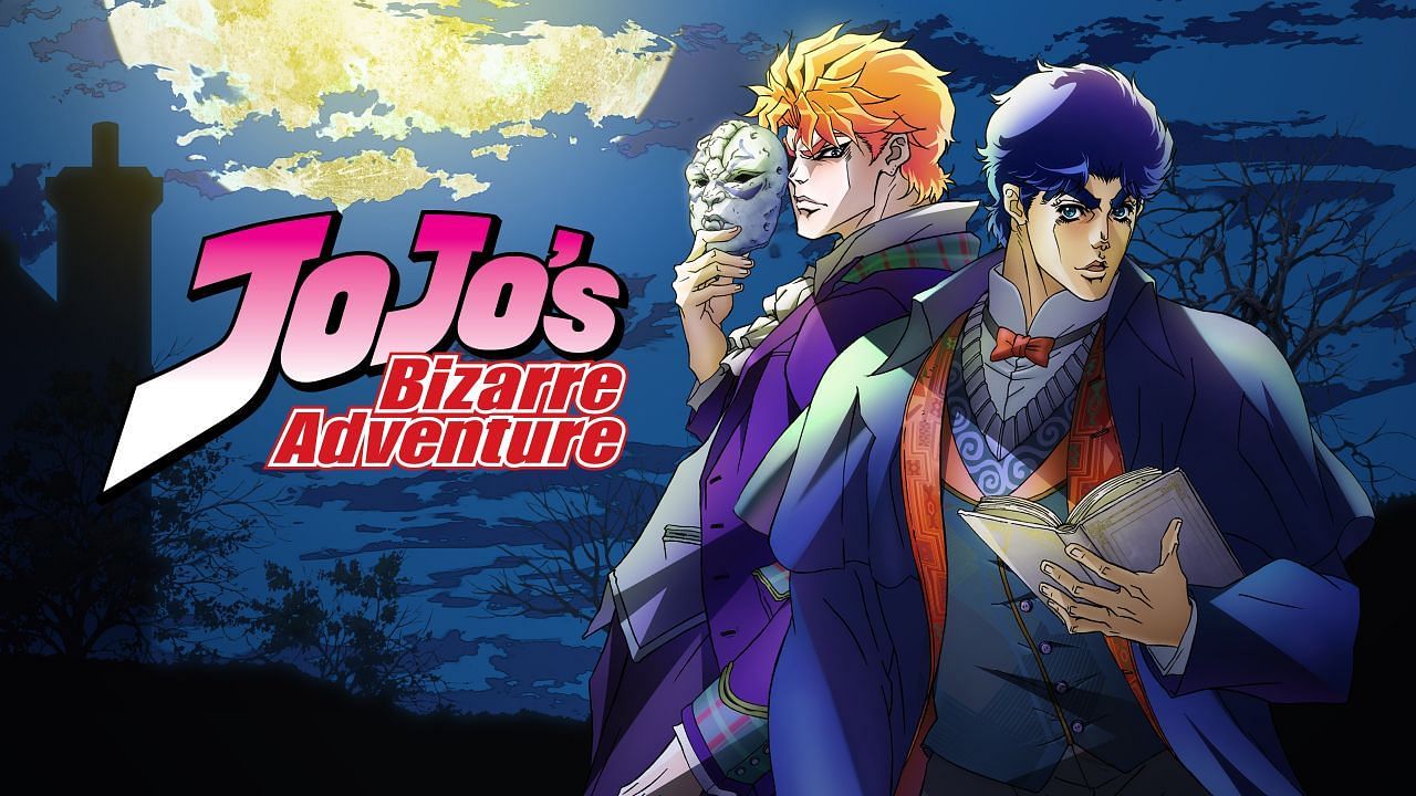 One of the series&#039; logos featuring Dio Brando (left) and Jonathan Joestar (right) (Image via David Productions)