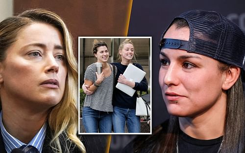 Amber Heard (left) (via vulture.com), Heard and her friend Raquel Pennington (center) (via Brewer), UFC fighter Raquel Pennington (right) (via Getty)