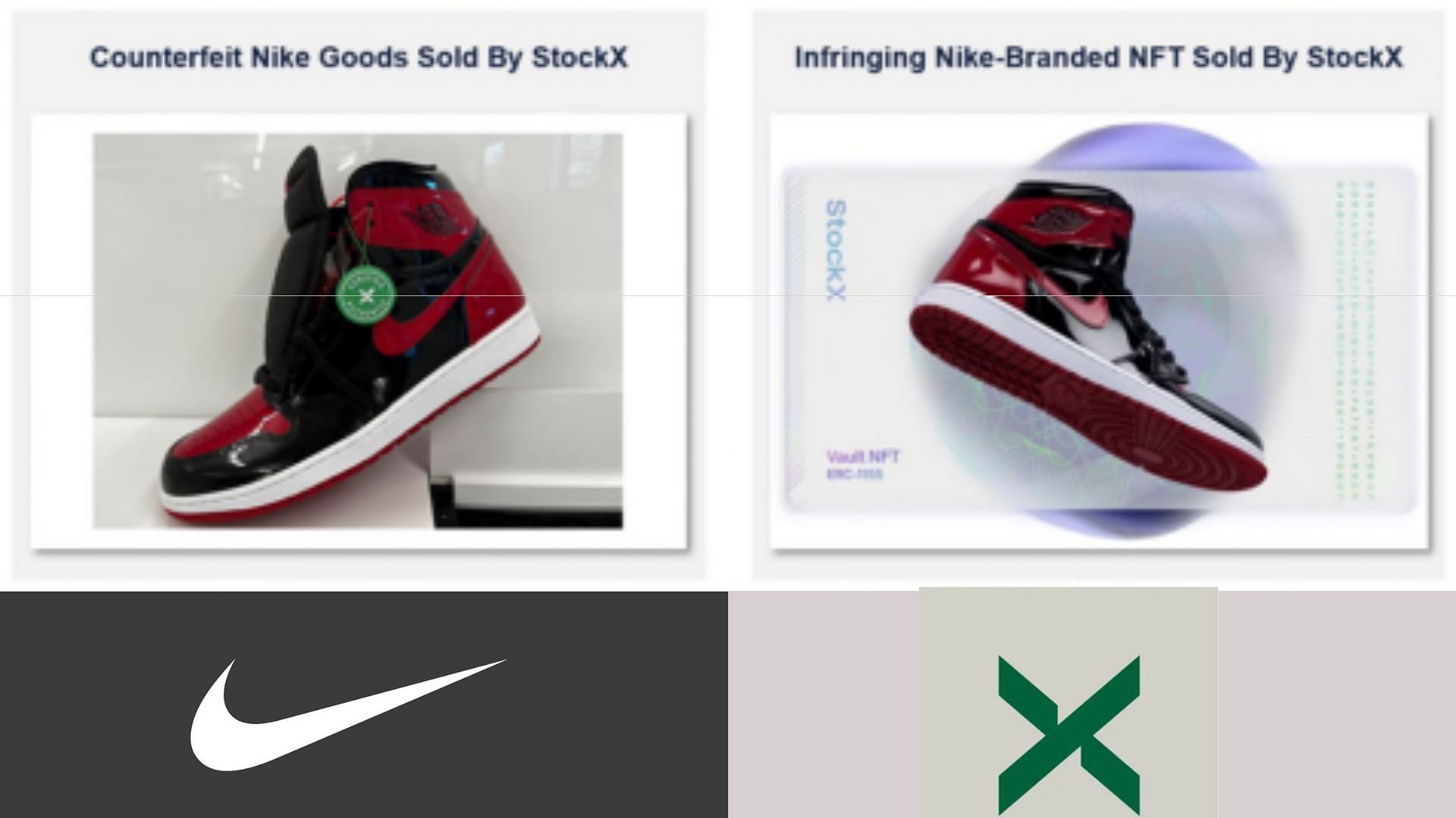 Nike&#039;s court filing document added the images of counterfeited sneakers (Image via Nike)