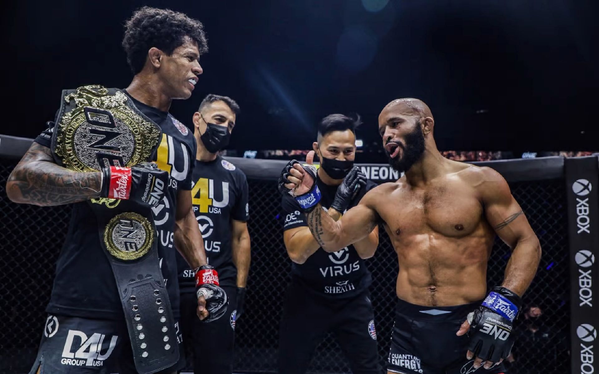 Adriano Moraes (left) says Demetrious Johnson (right) should be at the top of list for greatest MMA fighters of all time. [Photo ONE Championship]