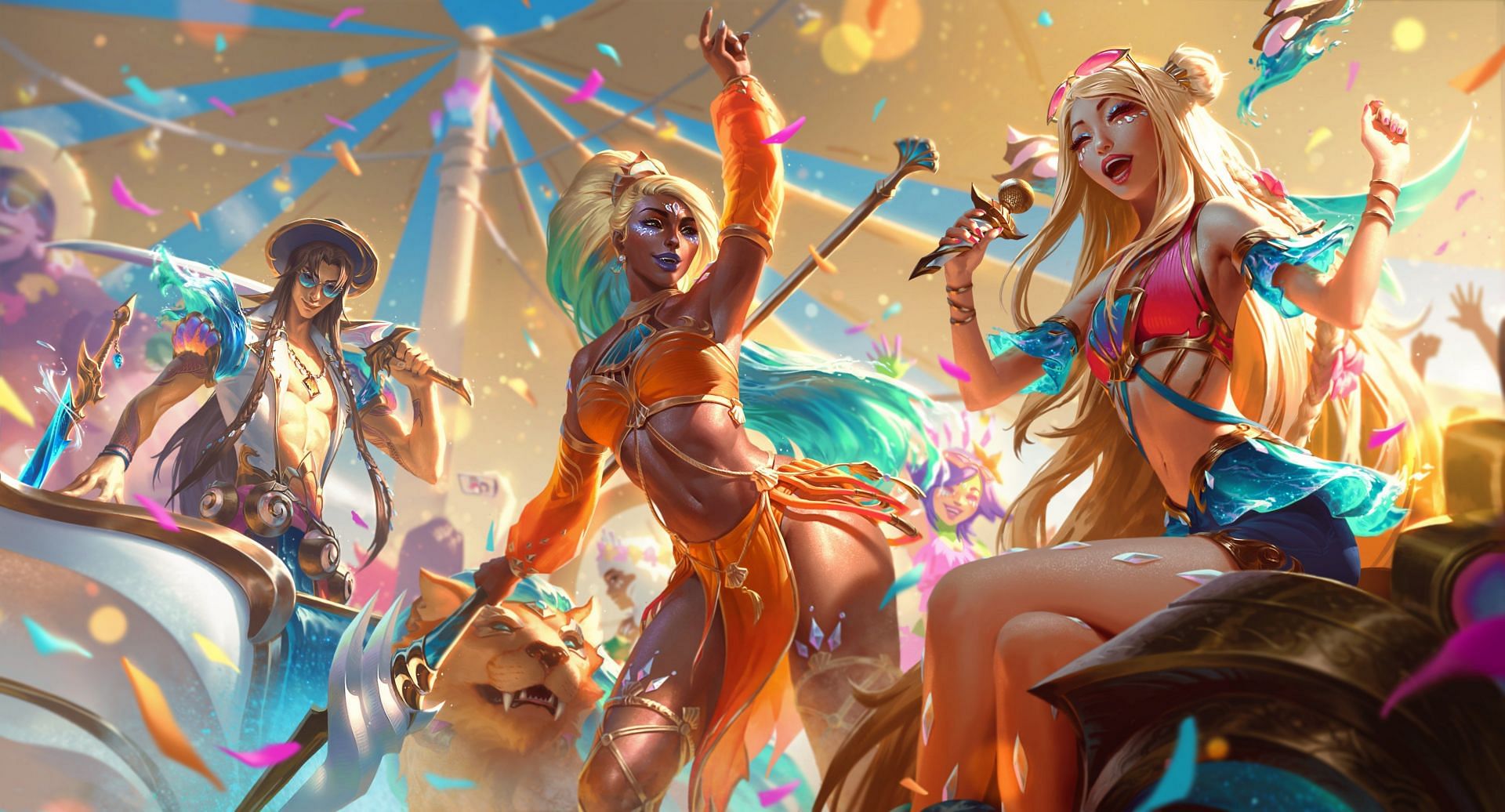 Ocean Song Yone (left), Nidalee (middle) and Seraphine (right) (Image via Riot Games)