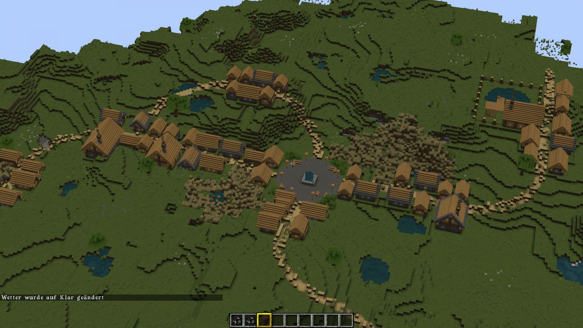 A player-made village using jigsaw blocks (Image via u/Gurkenkoenighd/Reddit)