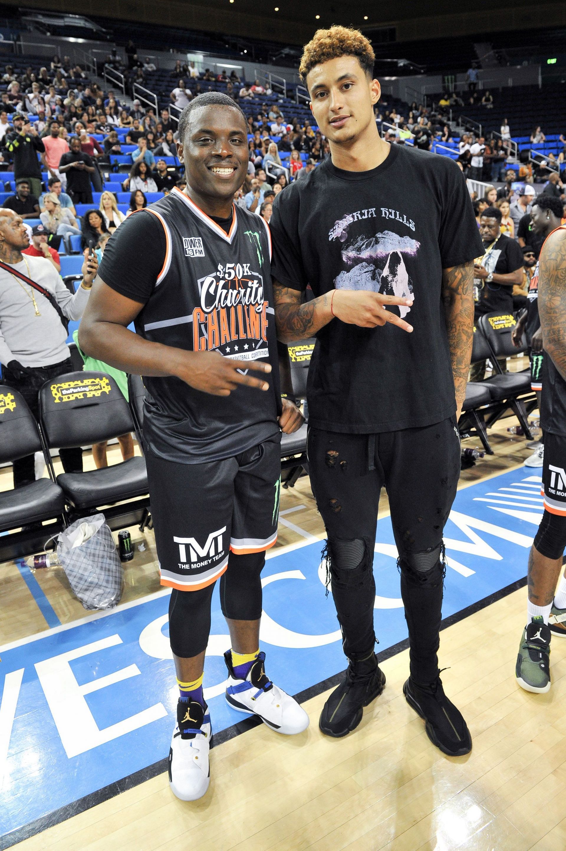Lethal Shooter (L) and Kyle Kuzma attend the Monster Energy $50K Charity Challenge Celebrity Basketball Game at UCLA&#039;s Pauley Pavilion on July 08, 2019 in Westwood, California.