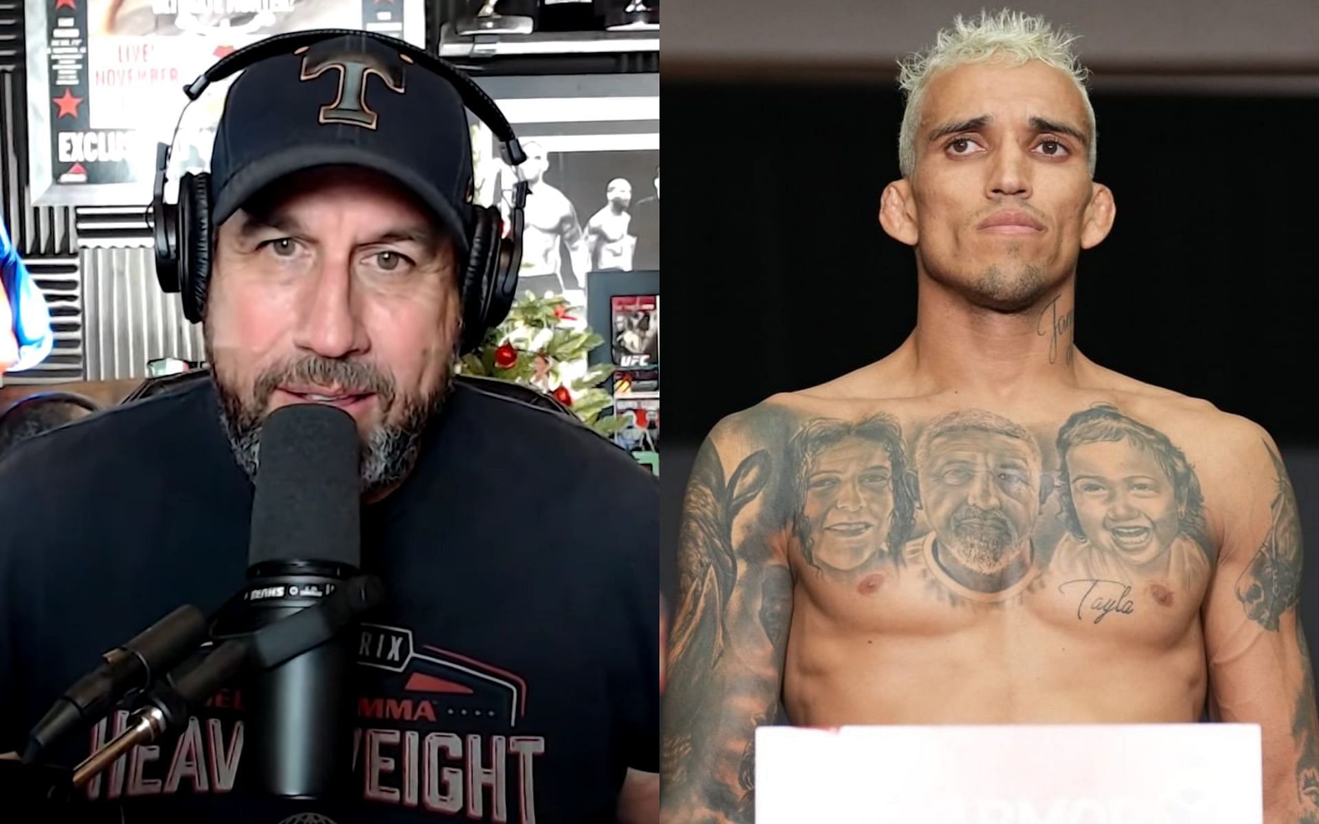 John McCarthy (left) and Charles Oliveira (right) [Photo credit: YouTube.com and @ufc on Instagram]