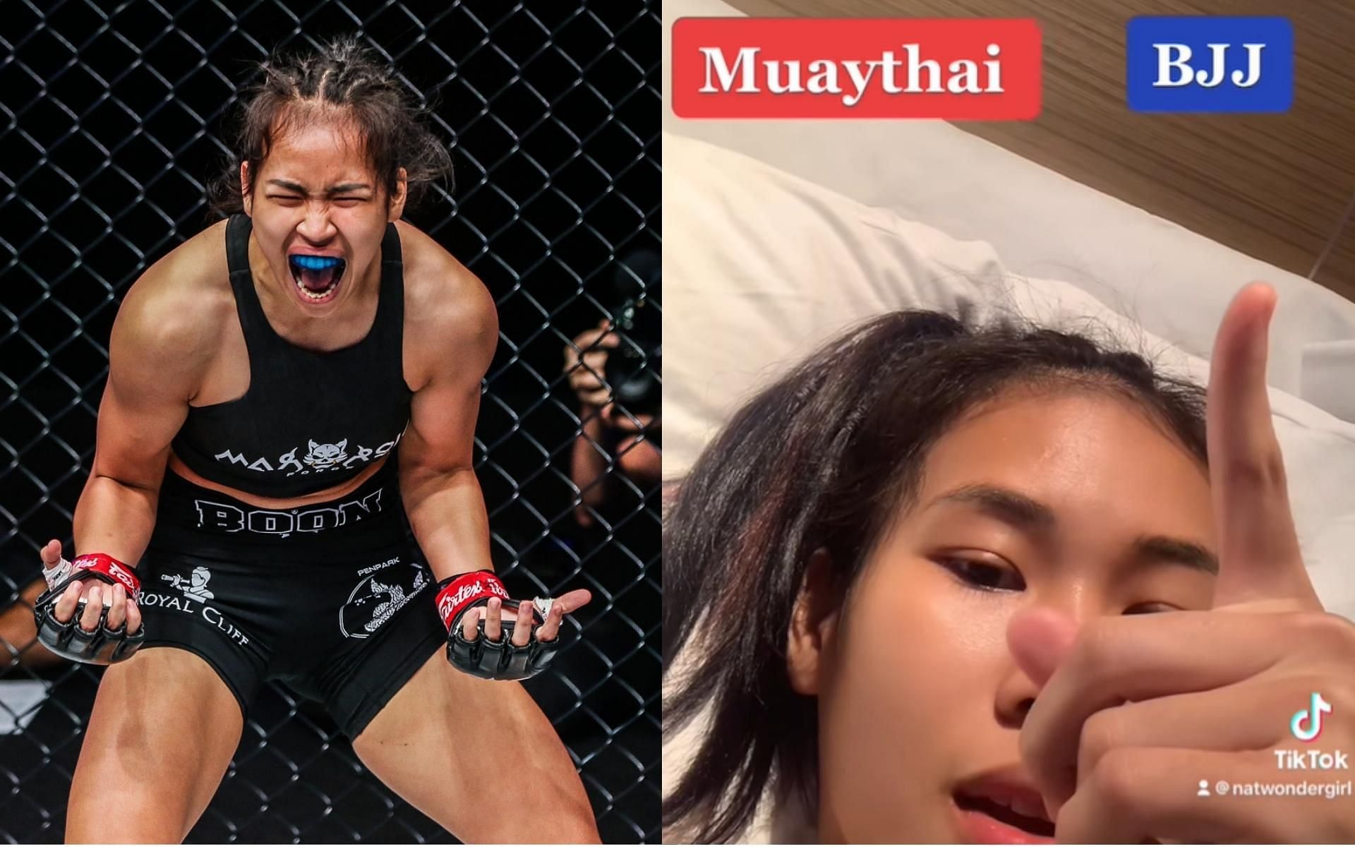 ONE Championship strawweight Nat &#039;Wondergirl&#039; Jaroonsak chooses between Muay Thai and BJJ. (Images courtesy: ONE Championship, @natwondergirl on Instagram)