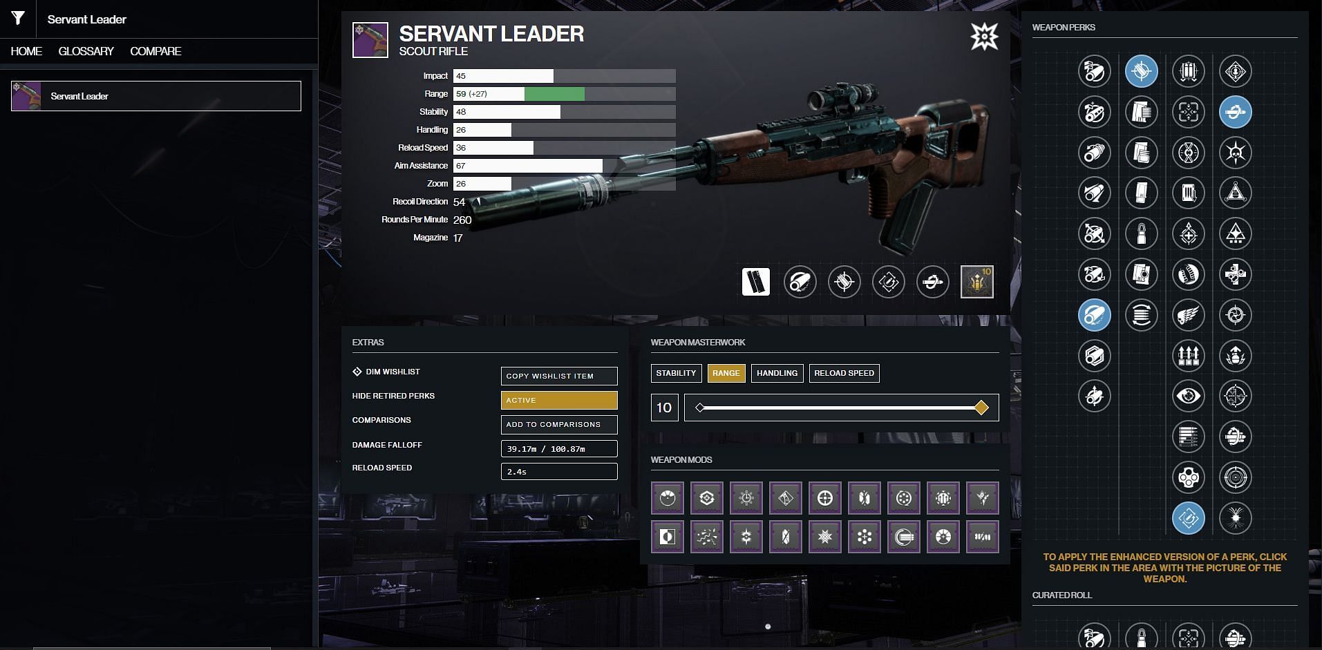 The Servant Leader PvP god roll (Image via Destiny 2 gunsmith)