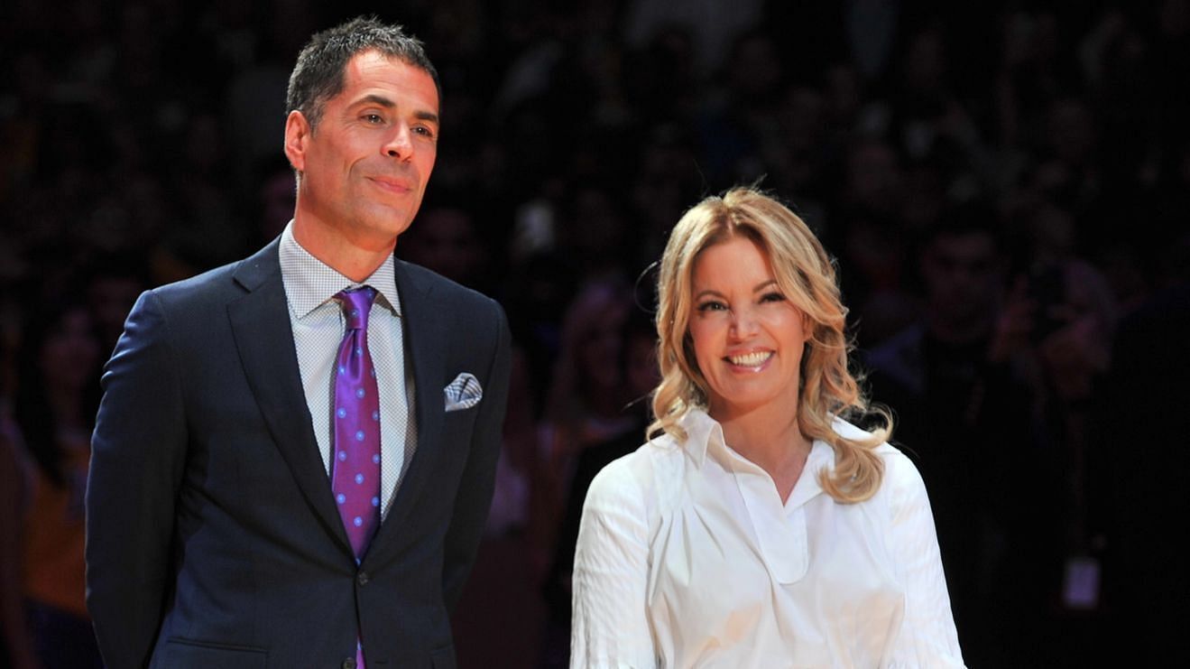 Rob Pelinka and Jeanie Buss. (Photo: The LA Times)