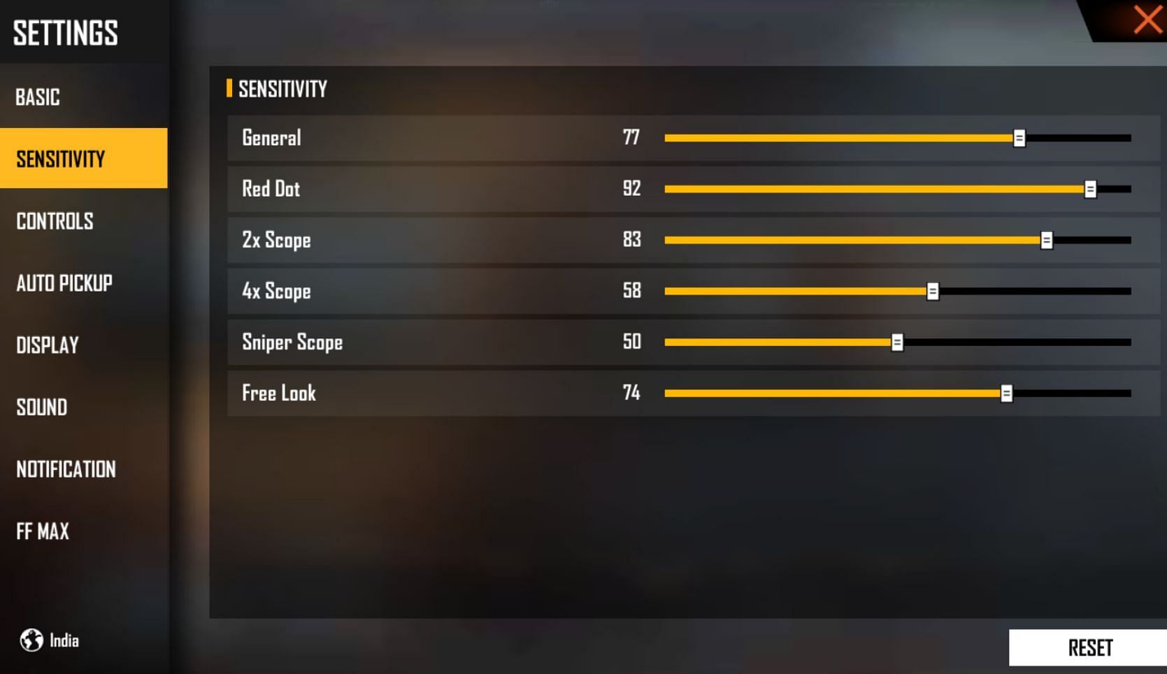 Ideal sensitivity settings for the MAX variant to use on 3 GB smartphones (Image via Garena)
