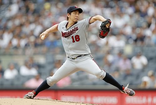 Kenta Maeda pitches during a Minnesota Twins v New York Yankees game last season.