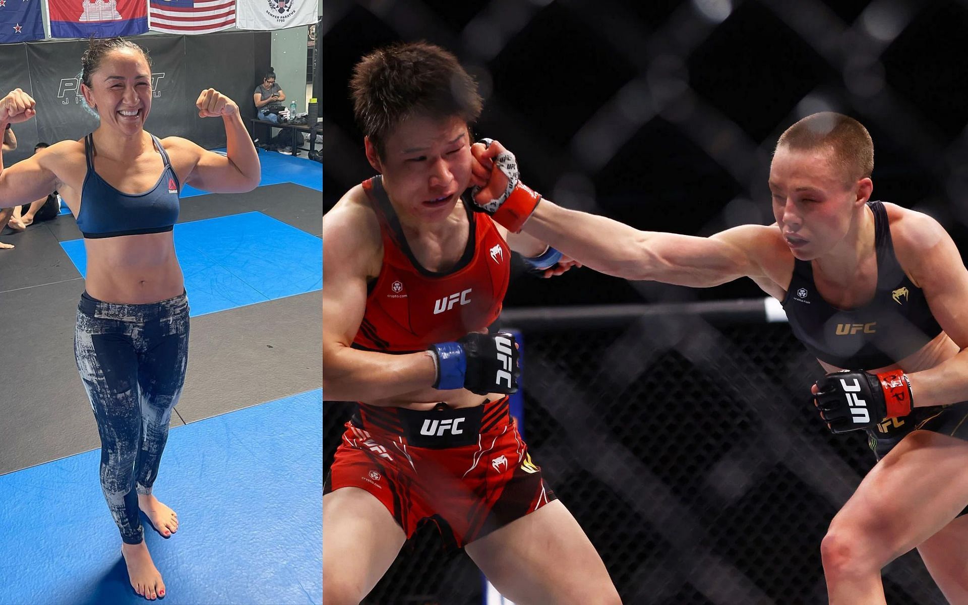 Carla Esparza (Left) and Zhang Weili vs. Rose Namajunas (Right) (Images courtesy of @carlaesparza1 Instagram and Getty)