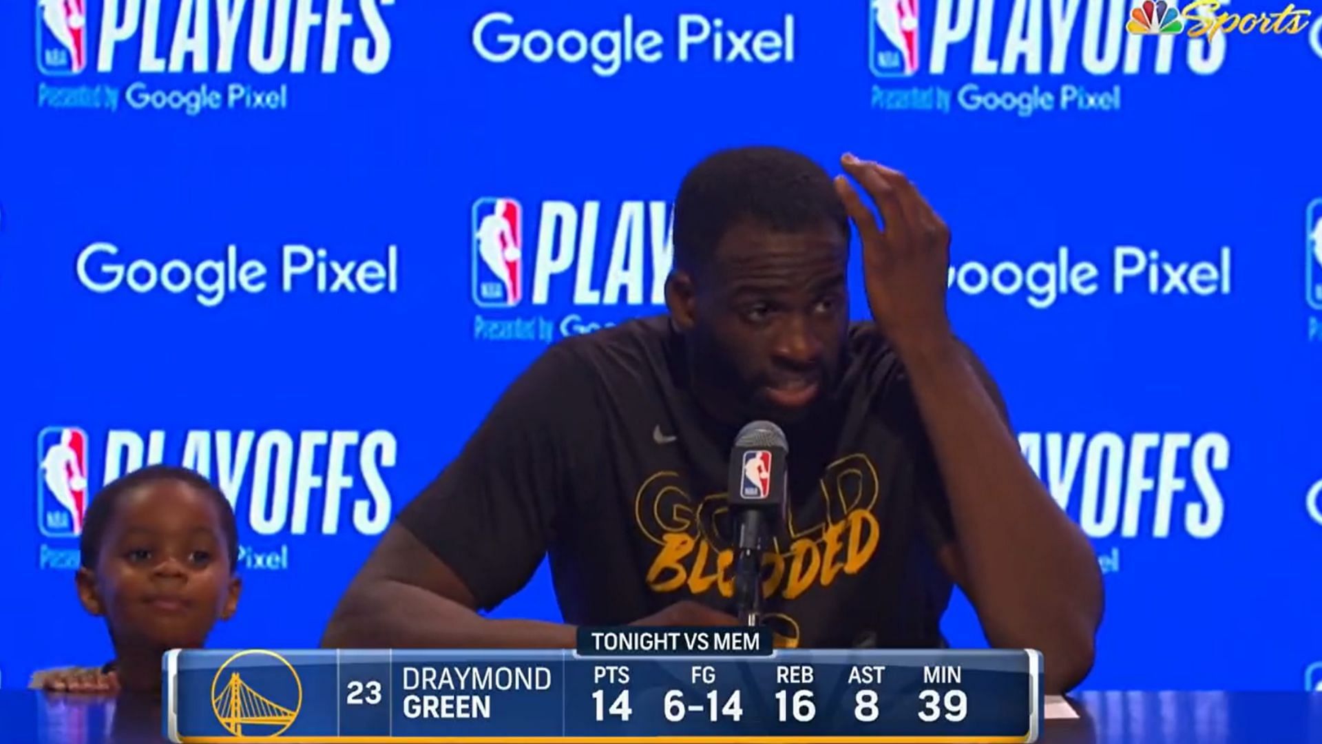 Dray Jr. plays hide-and-seek during Draymond Green&#039;s post-game presser