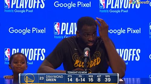 Dray Jr. plays hide-and-seek during Draymond Green's post-game presser