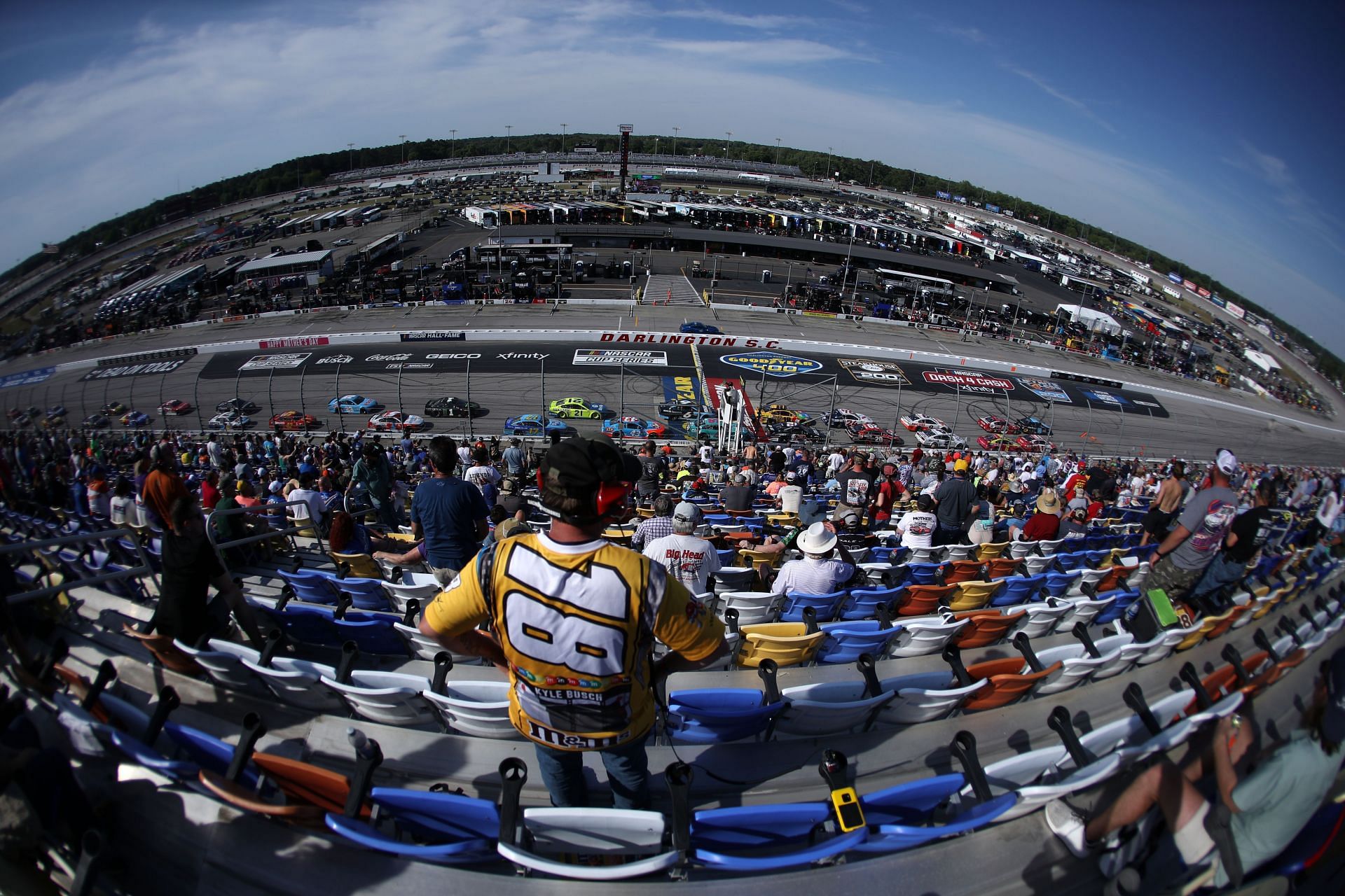 NASCAR fans look on during the NASCAR Cup Series Goodyear 400 at Darlington Raceway. (Photo by Sean Gardner/Getty Images)