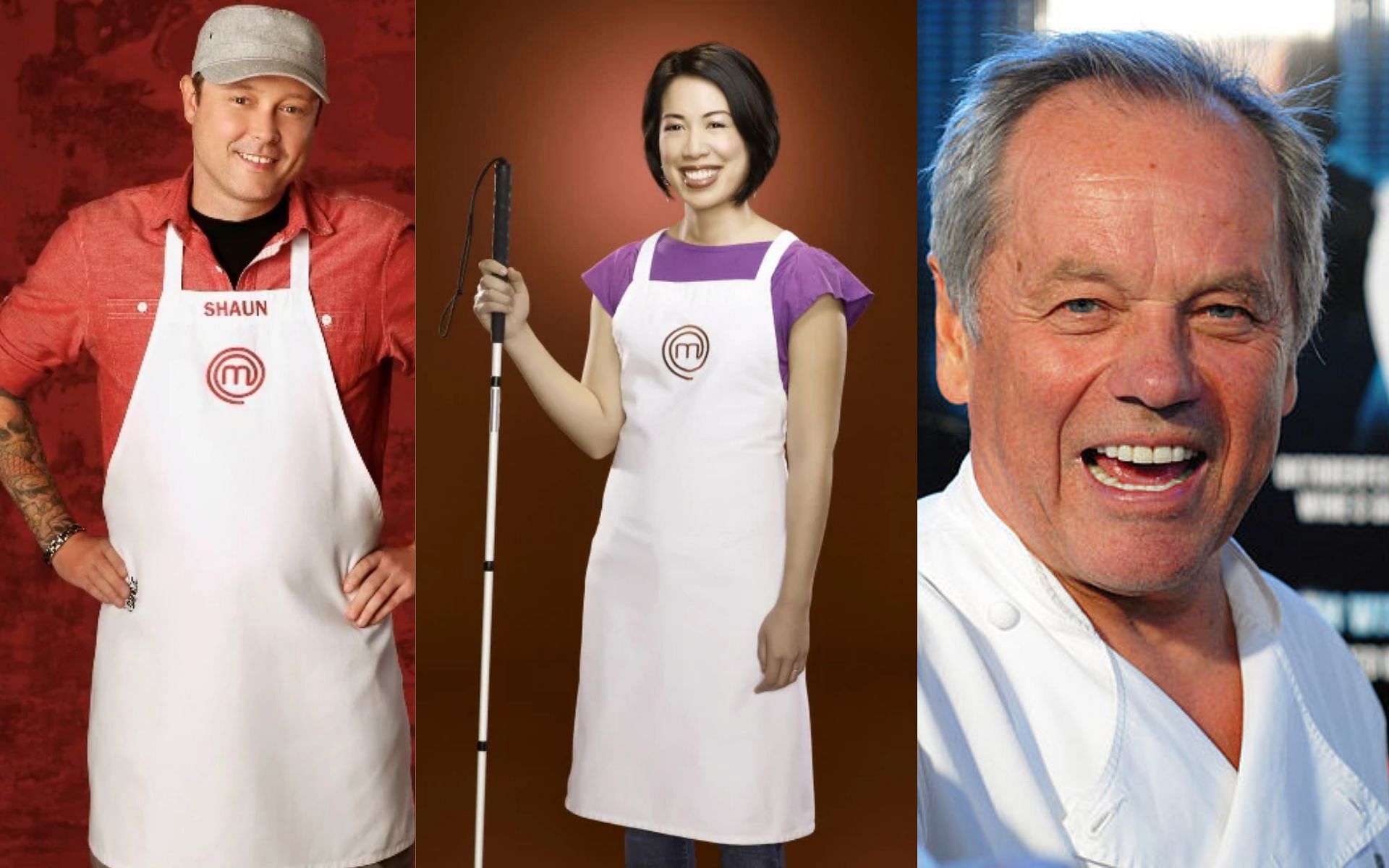Shaun O&rsquo;Neale, Christine Ha, and Wolfgang Puck (Images via masterchef.fandom and Wikipedia)