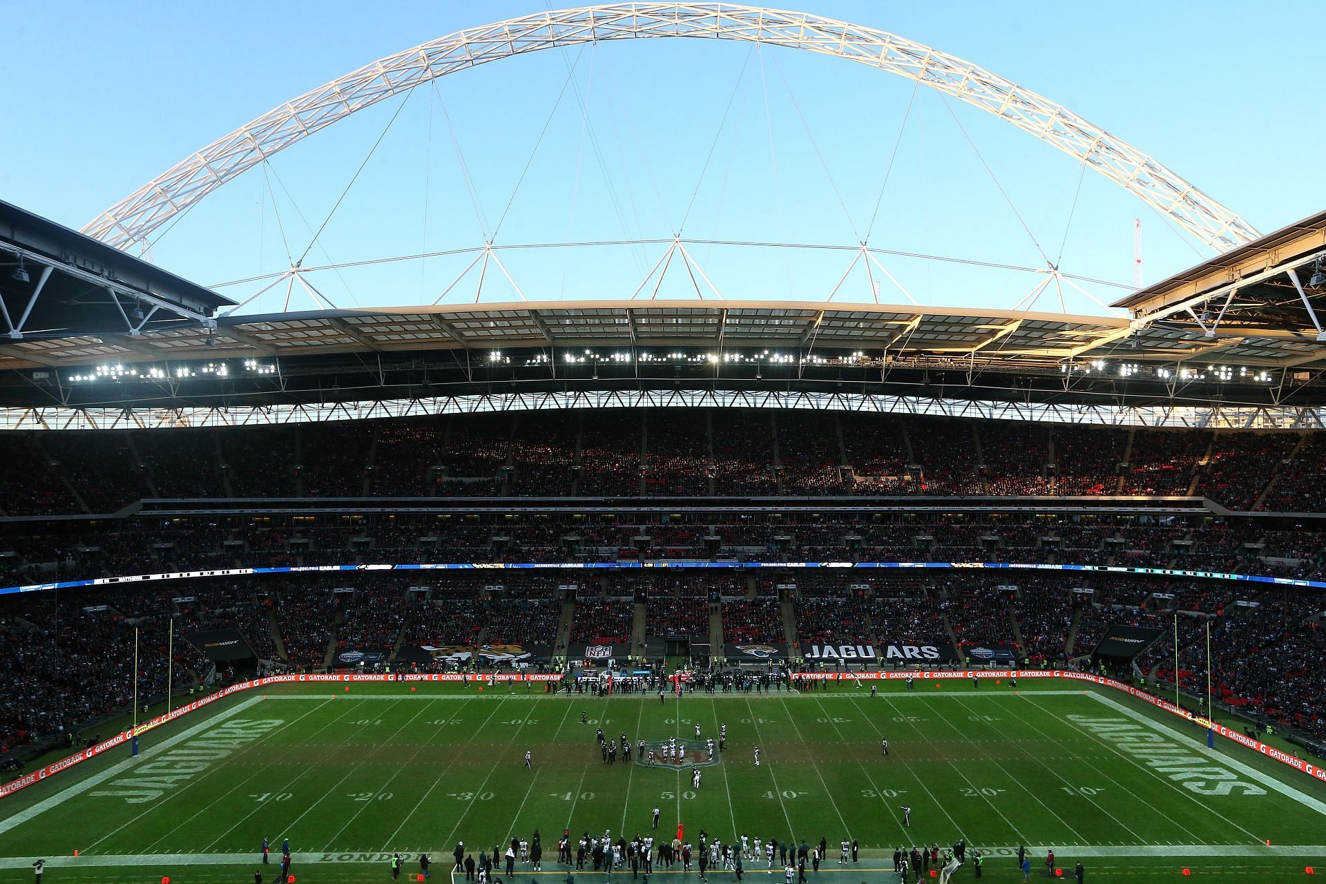 The NFL International Series match between Philadelphia Eagles and Jacksonville Jaguars at Wembley Stadium in 2018 in London, England