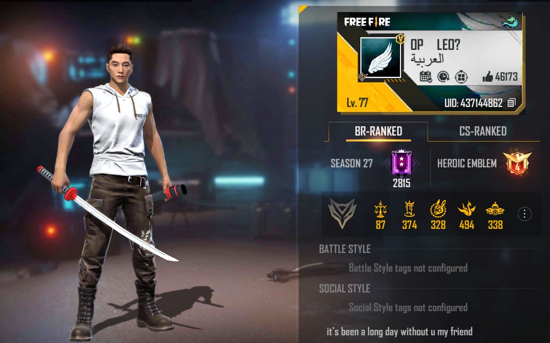 OP Vincenzo&rsquo;s Free Fire ID (Image via Garena)