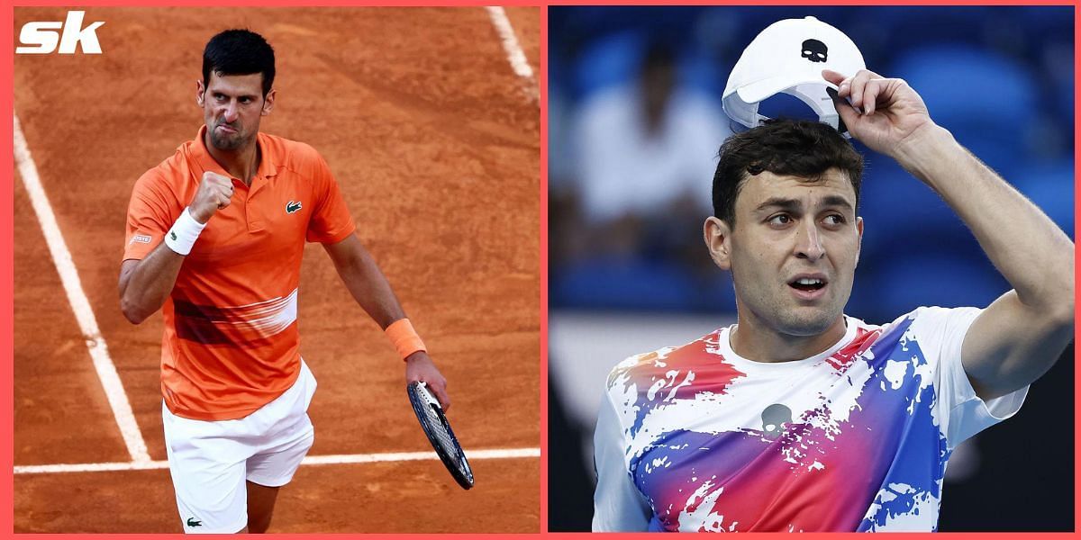 Novak Djokovic (L) faces Aslan Karatsev in the second round of the Italian Open