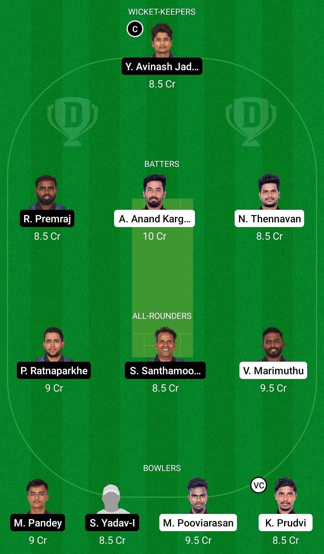 Dream11 Team for Avengers vs Warriors - Pondicherry T10 2022.