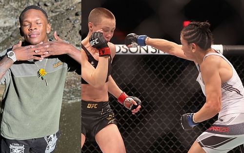 Israel Adesanya (left, via @stylebender on Instagram), Rose Namajunas vs. Carla Esparza (right)