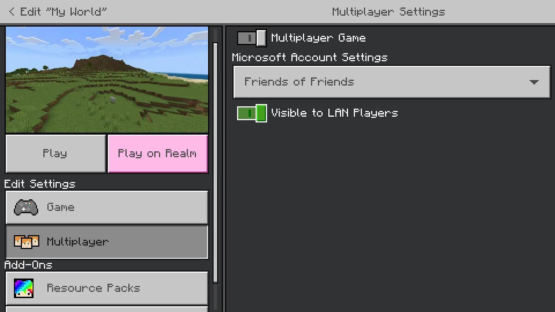 Toggle for LAN in Bedrock Edition (Image via Mojang)