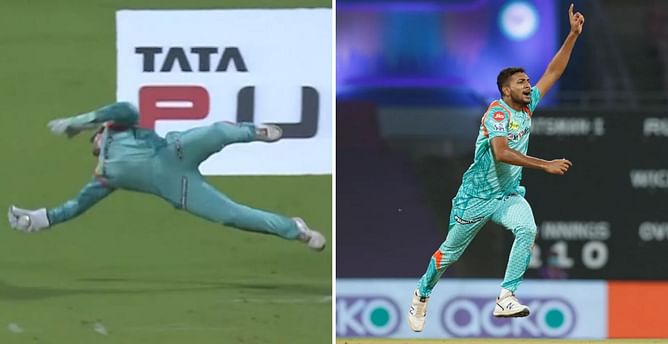 [Watch] Quinton de Kock puts in a full-stretch dive to send back KKR's Venkatesh Iyer