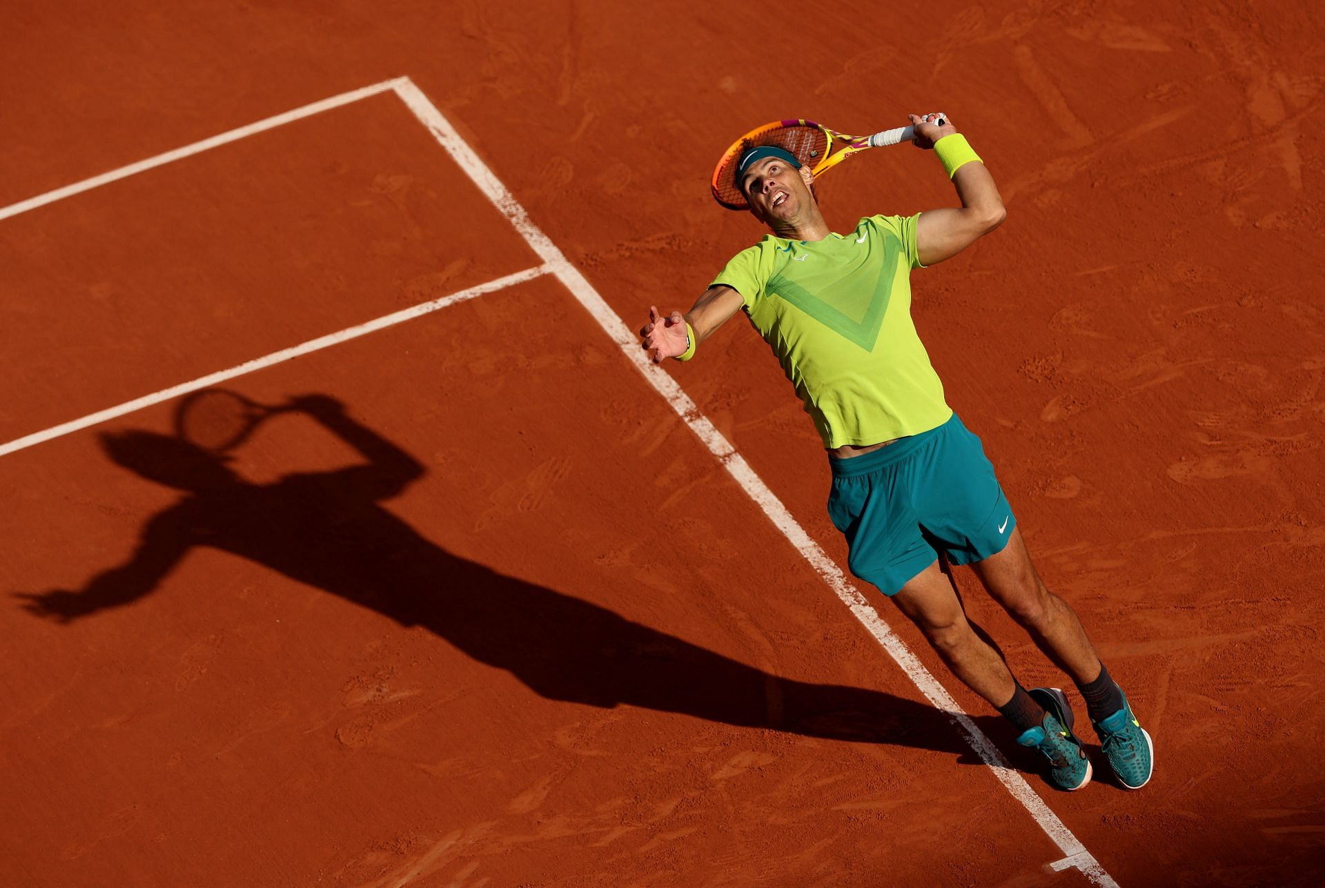 Rafael Nadal in action against Felix Auger-Aliassime at the 2022 French Open