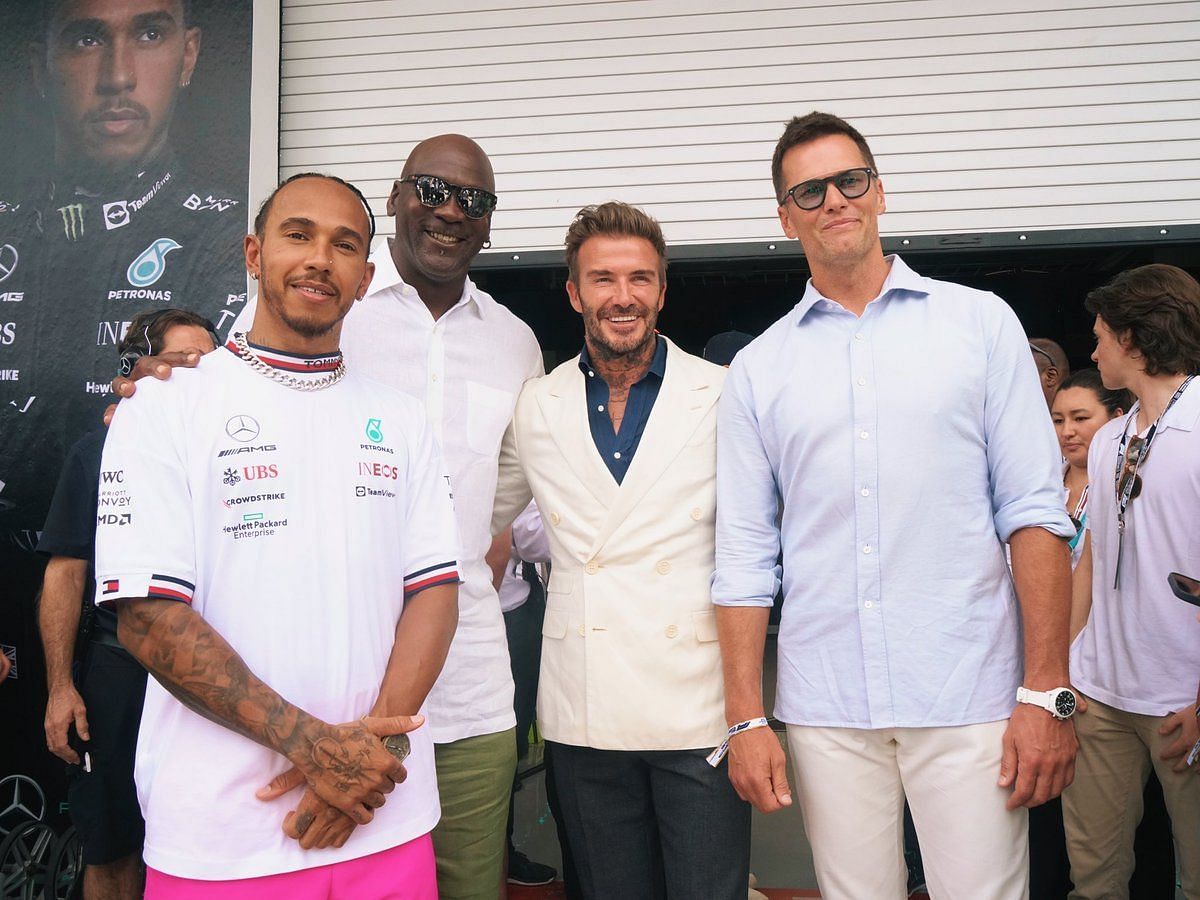 The QB with NBA legend Michael Jordan, seven-time F1 champion Lewis Hamilton, and soccer legend David Beckham.