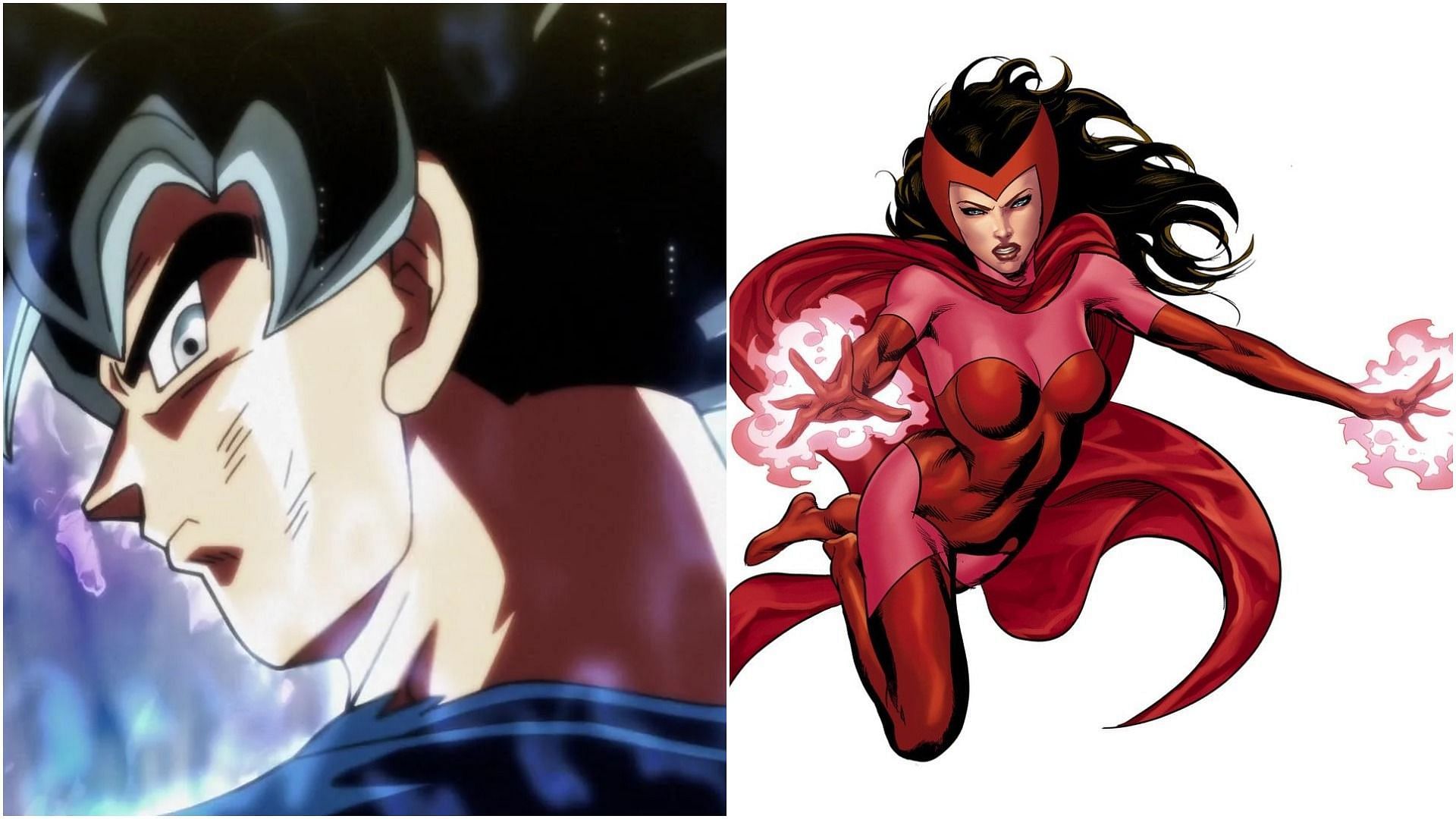 Goku (left) and Scarlet Witch (right) both have ways of getting the upper hand on each other (Image via Sportskeeda)