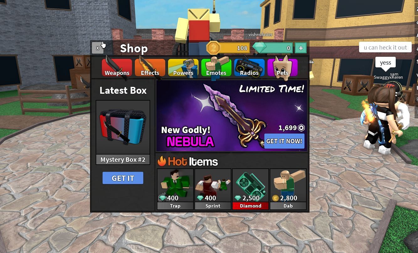 Diamonds are needed to buy various items in the in-game shop (Image via Murder Mystery 2 / Roblox)