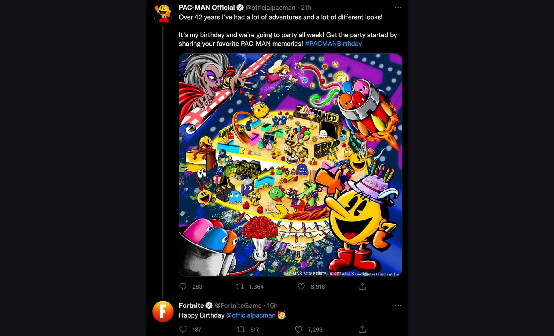 Fortnite wishing Pac-Man a happy birthday (Image via Twitter)