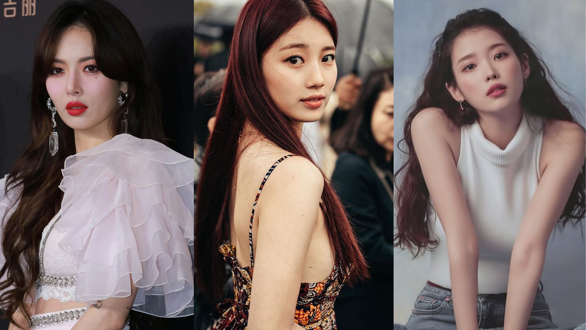 Youngest female K-pop idols at debut: HyunA, Suzy, and IU (Image via P NATION, Management SOOP, EDAM)